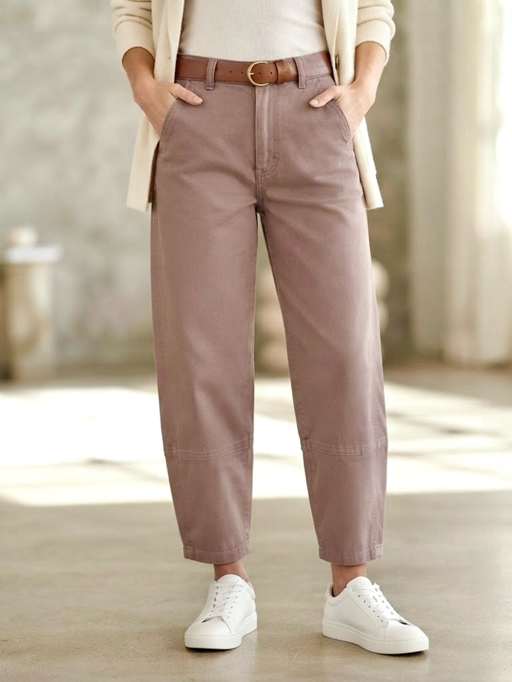 Everlane Organic Cotton Barrel Utility Pants Falcon Taupe High Rise Womenโs 8R